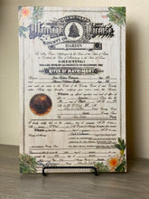 The Broken Plank prints your marriage certificate on wood! Our handcrafted products are made in Texas! Want to personalize or restore your marriage certificate? Click the option below