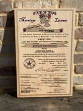 The Broken Plank prints your marriage certificate on wood! Our handcrafted products are made in Texas! Want to personalize or restore your marriage certificate? Click the option below