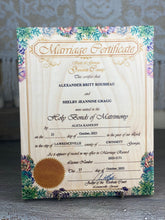 Marriage Certificates on wood