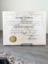 Marriage Certificates on wood