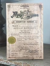 Marriage Certificates on wood