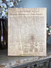 The Declaration of Independence on wood