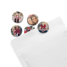 Set of five personalized photo pin buttons