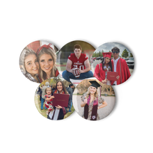 Set of five personalized photo pin buttons