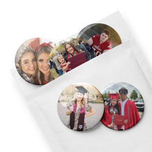 Set of five personalized photo pin buttons