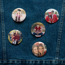 Set of five personalized photo pin buttons