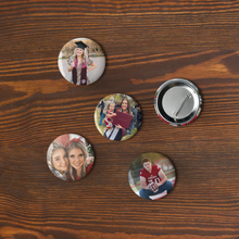 Set of five personalized photo pin buttons