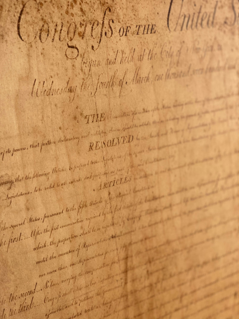 The Bill Of Rights (First Page) Printed on Wood