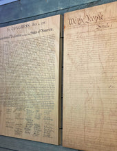 Declaration of Independenc, Bill of Rights, Constitution of the United States of America printed on wood.