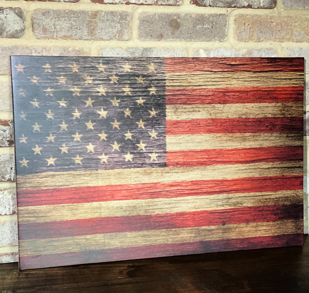 Vintage American Flag on Wood